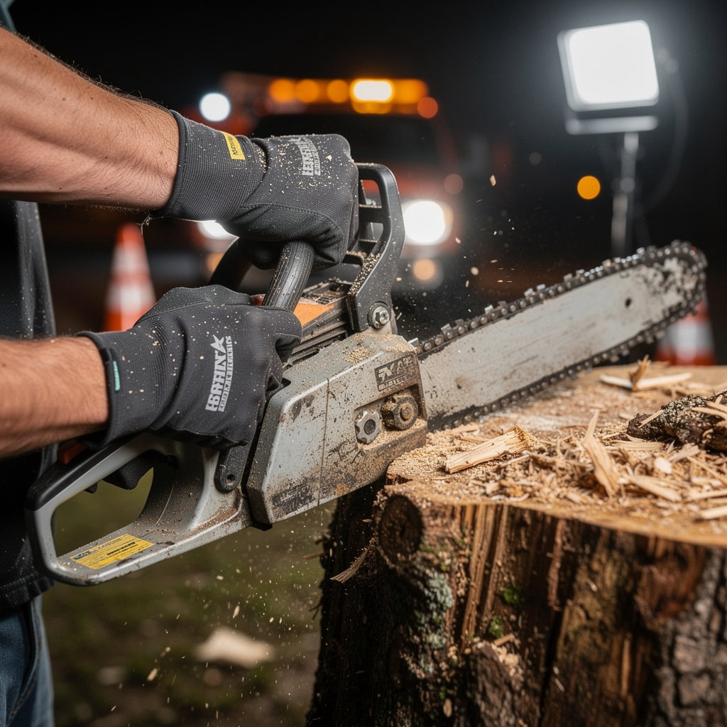 Pedro's Tree Service responding to emergency storm damage with professional tree removal equipment